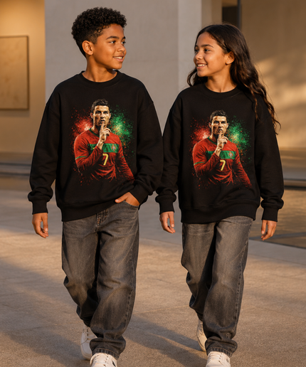 Cristiano Ronaldo Portugal #7 Silence Pose Paint Splash Kids Fan Crewneck