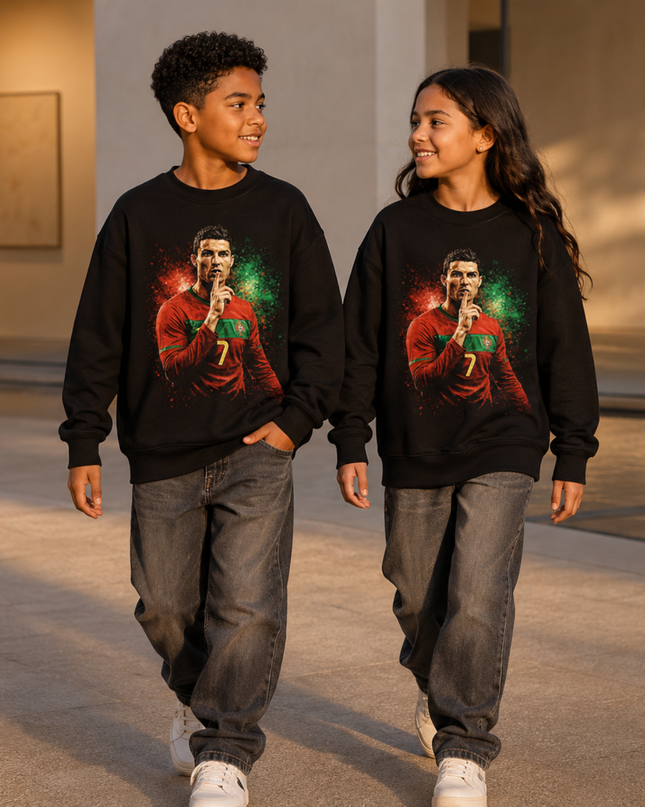 Cristiano Ronaldo Portugal #7 Silence Pose Paint Splash Kids Fan Crewneck