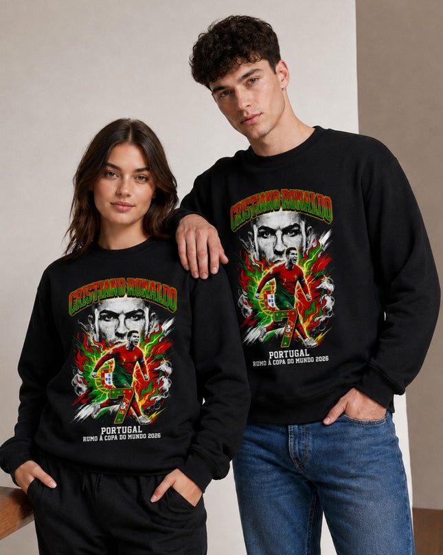 Cristiano Ronaldo Portugal Rumo à Copa do Mundo 2026 Fire Lightning Collage Unisex Fan Crewneck