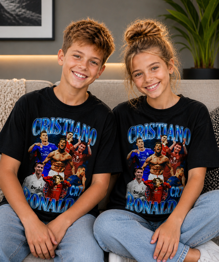 Cristiano CR7 Ronaldo Blue Chrome Vintage Kids Fan T-Shirt