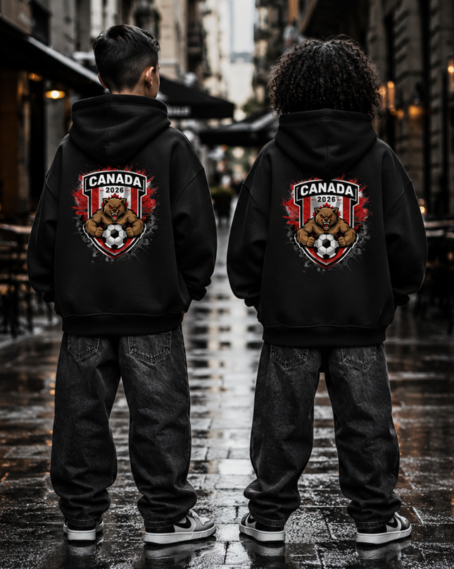 Canada 2026 Bear Crest Kids Fan Hoodie