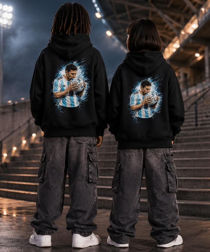 Lionel Messi Argentine Baiser le ballon Splash Bleu Enfants Fan Hoodie