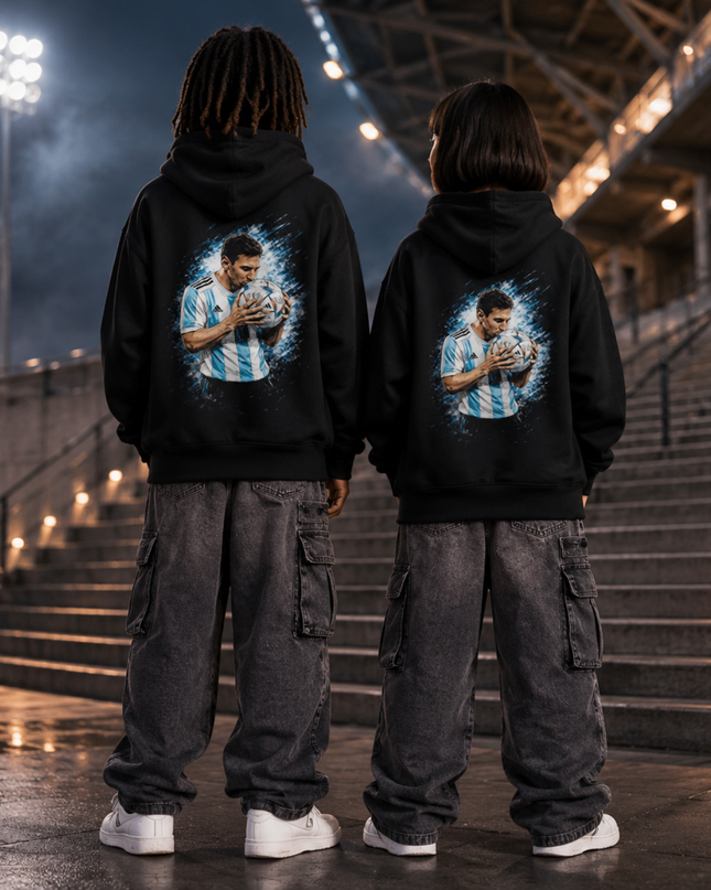 Lionel Messi Argentine Baiser le ballon Splash Bleu Enfants Fan Hoodie