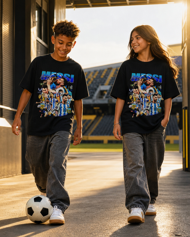 T-shirt enfant fan Lionel Messi Argentine Coupe du Monde Collage Bootleg