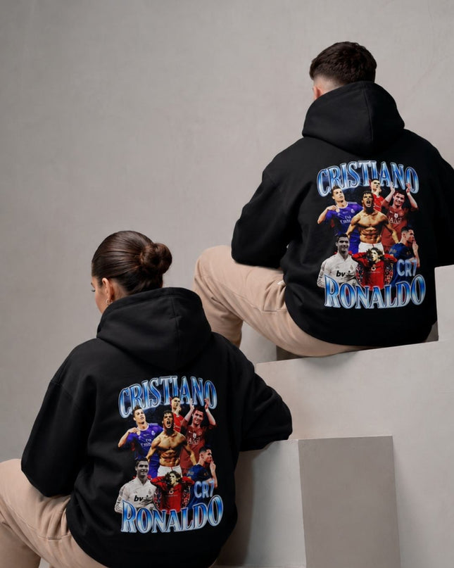 Cristiano Ronaldo CR7 Blue Chrome Multi-Club Retro Bootleg Collage Adult Fan Hoodie