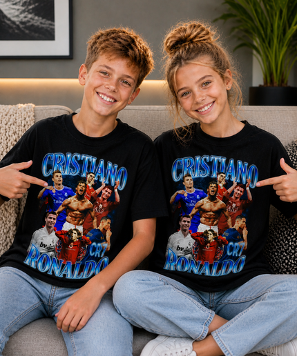 Cristiano CR7 Ronaldo Blue Chrome Vintage Kids Fan T-Shirt