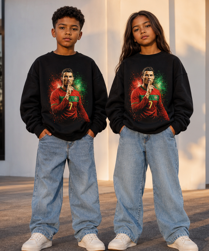 Cristiano Ronaldo Portugal #7 Silence Pose Paint Splash Kids Fan Crewneck