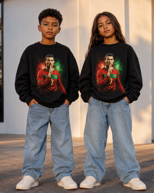 Cristiano Ronaldo Portugal #7 Silence Pose Paint Splash Kids Fan Crewneck