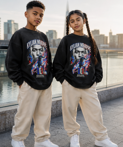 Kylian Mbappé France #10 Qualifié Coupe du Monde 2026 Rouge Bleu Feu Visage Portrait Enfants Fan Ras-du-cou