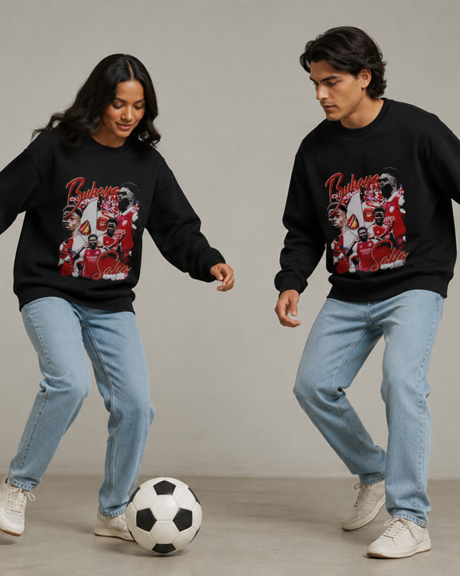 Bukayo Saka Arsenal Rétro Collage Unisexe Col Ras du Cou pour Fans
