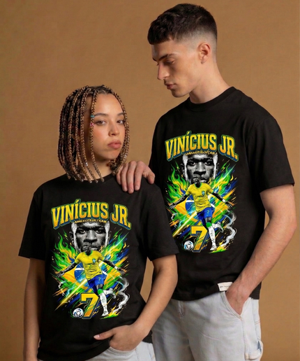 T-shirt supporter unisexe Vinícius Jr. #7 Brésil Coupe du Monde de Football 2026
