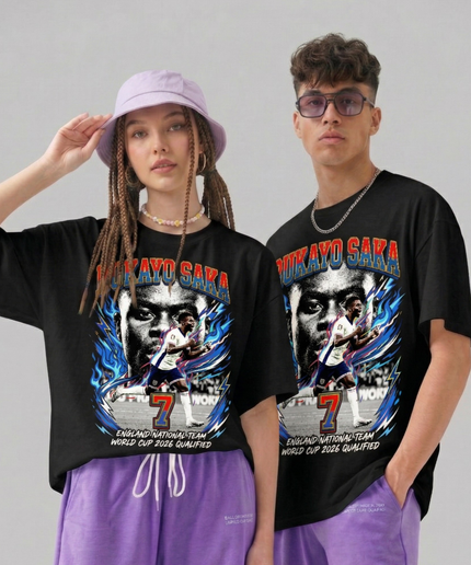 T-shirt Unisexe Fan Bukayo Saka #7 Équipe Nationale d'Angleterre Coupe du Monde 2026 Qualifiée