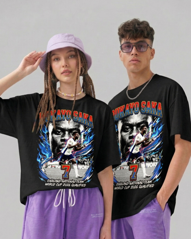T-shirt Unisexe Fan Bukayo Saka #7 Équipe Nationale d'Angleterre Coupe du Monde 2026 Qualifiée