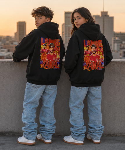 Lamine Yamal #19 Espagne Rétro Bootleg Collage Sweat à Capuche Enfant Fan