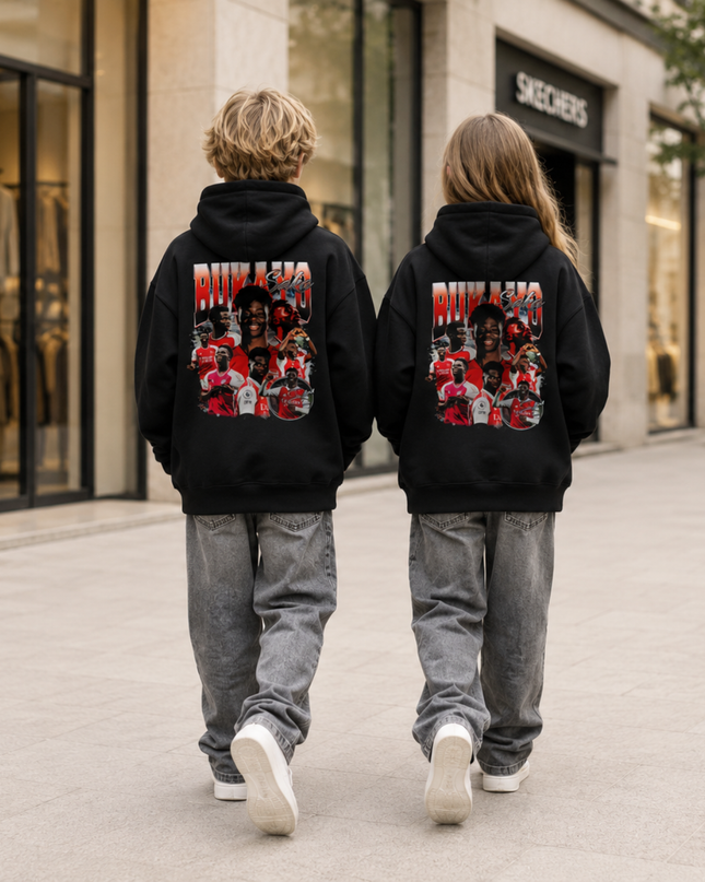 Sweat à capuche enfant Bukayo Saka #7 Arsenal, style vintage et collage