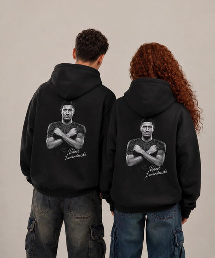 Sweat à Capuche Unisexe Fan Portrait Robert Lewandowski Bras Croisés N&B
