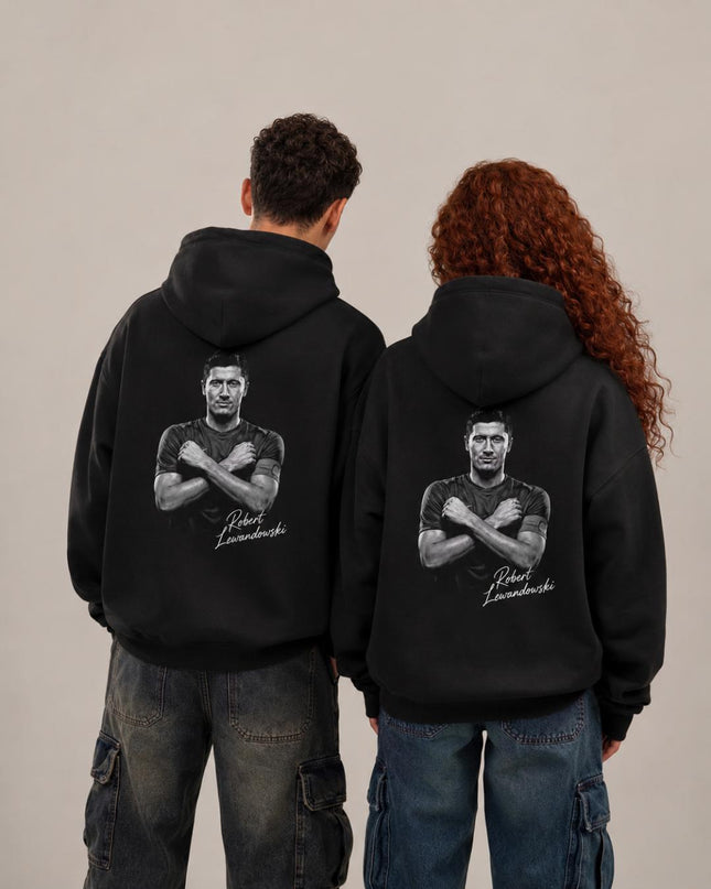 Robert Lewandowski B&W Arms Crossed Signature Portrait Unisex Fan Hoodie