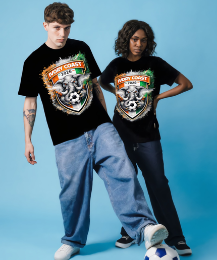 T-shirt unisexe supporter Côte d'Ivoire 2026 Écusson Éléphant