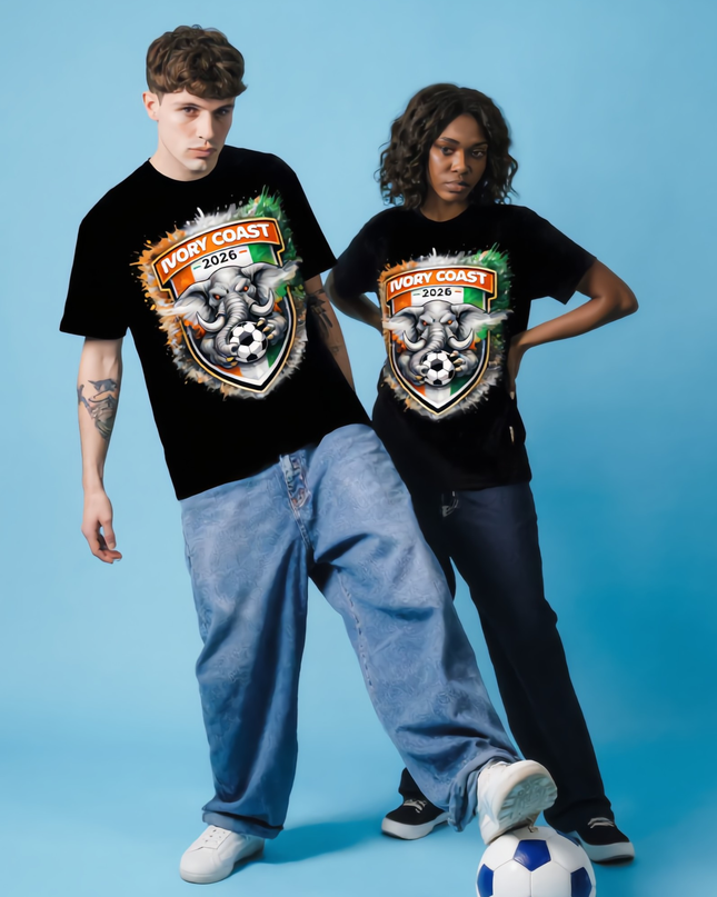 T-shirt unisexe supporter Côte d'Ivoire 2026 Écusson Éléphant