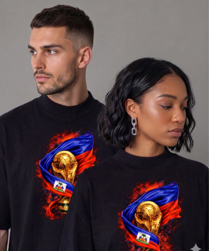 Haiti World Cup Trophy & Flag Fire Unisex Fan T-Shirt