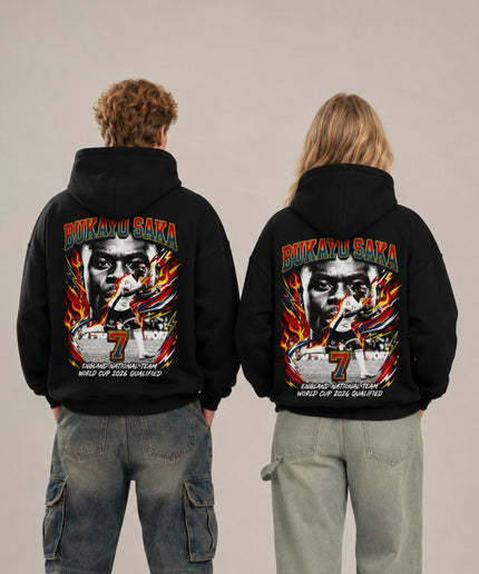Bukayo Saka #7 England Fire Portrait World Cup 2026 Unisex Fan Hoodie