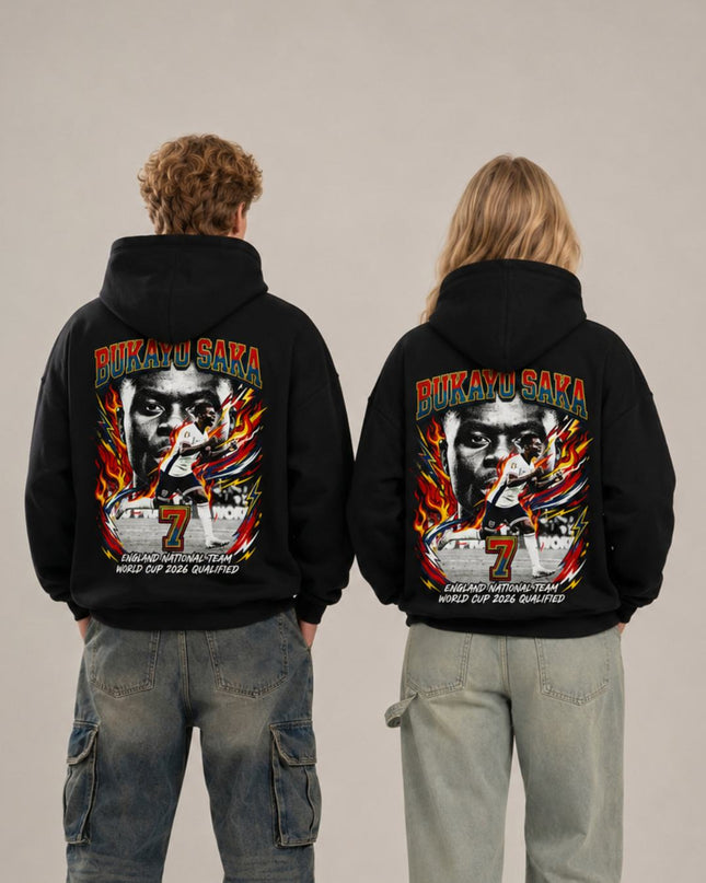 Bukayo Saka #7 Angleterre Portrait de Feu Coupe du Monde 2026 Sweat à Capuche Unisexe pour Fans
