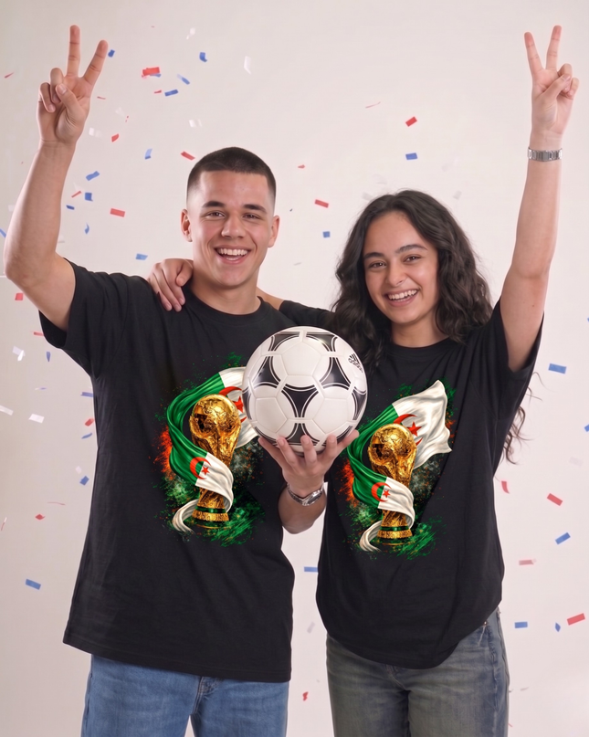 T-shirt unisexe fan Trophée Coupe du Monde Algérie