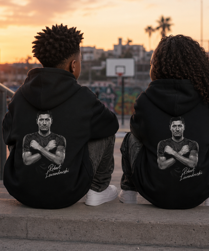 Sweat à capuche enfant fan Robert Lewandowski Signature Bras Croisés