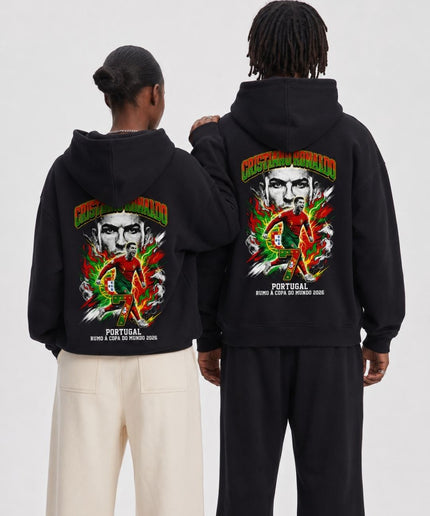 Cristiano Ronaldo #7 Portugal Rumo à Copa do Mundo 2026 Fire Lightning Adult Fan Hoodie