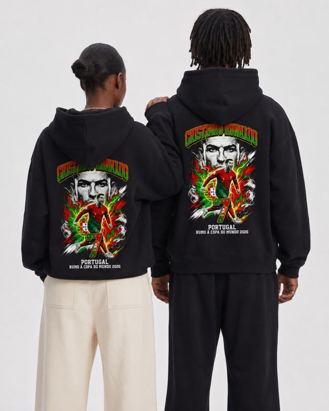 Cristiano Ronaldo #7 Portugal Rumo à Copa do Mundo 2026 Fire Lightning Adult Fan Hoodie