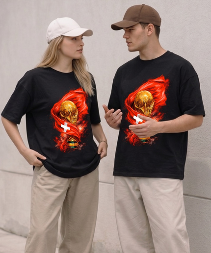 Switzerland Flag & Trophy Flame Edition Soccer World Cup 2026 Unisex Fan T-Shirt