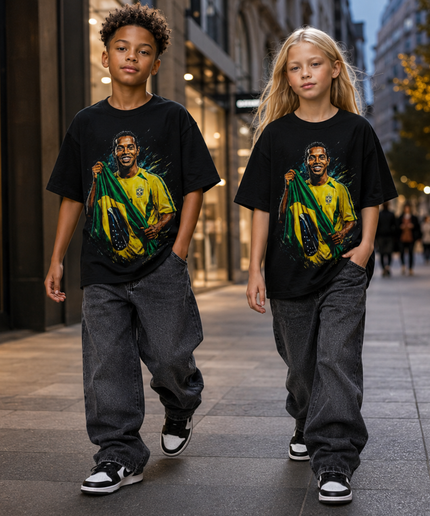 T-Shirt Enfant Fan Ronaldinho Drapeau Brésil