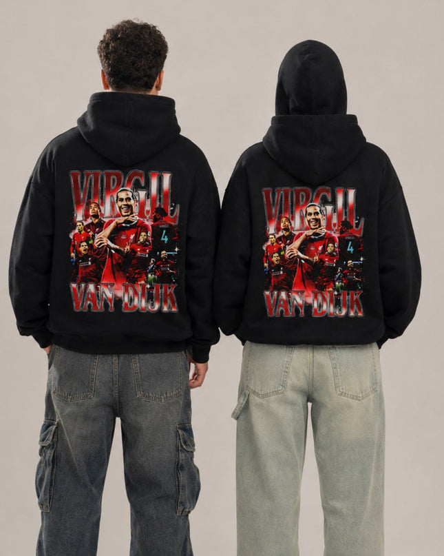 Virgil van Dijk #4 Liverpool Retro Bootleg Collage Adult Fan Hoodie