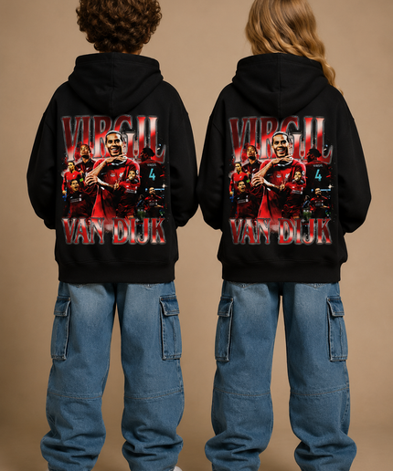 Virgil Van Dijk #4 Liverpool Retro Collage Kids Fan Hoodie