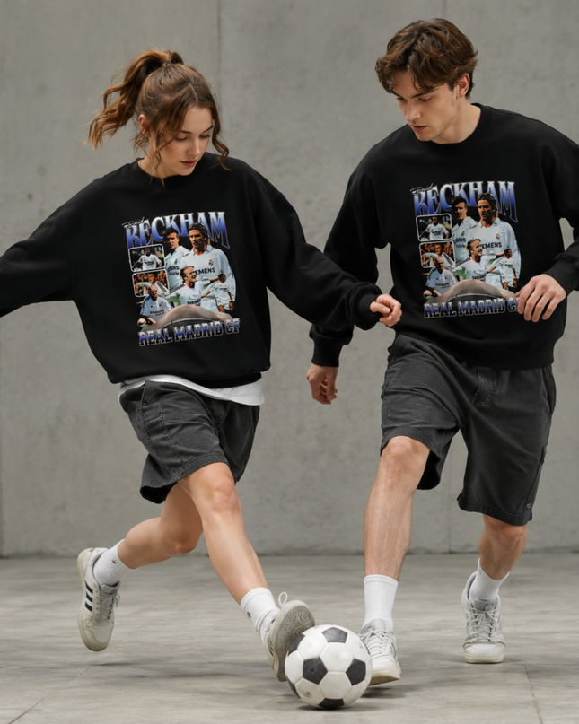 David Beckham Real Madrid CF Retro Collage Unisex Fan Crewneck