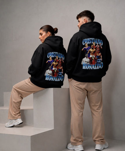Sweat à capuche adulte fan de Cristiano Ronaldo CR7 Blue Chrome Multi-Club Retro Bootleg Collage