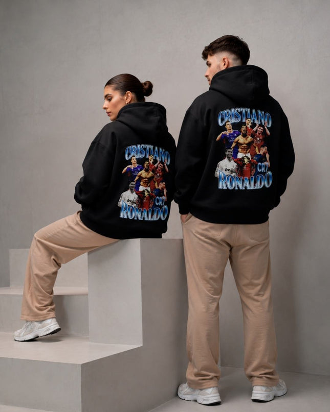 Cristiano Ronaldo CR7 Blue Chrome Multi-Club Retro Bootleg Collage Adult Fan Hoodie