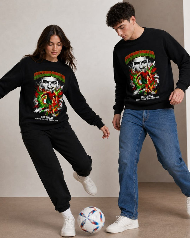 Cristiano Ronaldo Portugal Rumo à Copa do Mundo 2026 Fire Lightning Collage Unisex Fan Crewneck