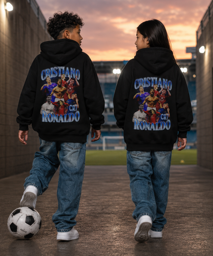 Sweat à capuche pour enfant Cristiano Ronaldo CRISTIANO CR7 RONALDO Motif collage multicolore chromé
