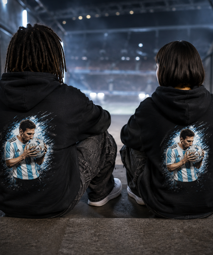 Lionel Messi Argentine Baiser le ballon Splash Bleu Enfants Fan Hoodie