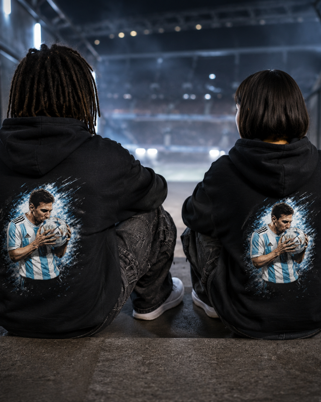 Lionel Messi Argentine Baiser le ballon Splash Bleu Enfants Fan Hoodie