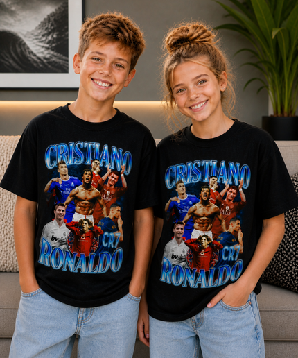 Cristiano CR7 Ronaldo Blue Chrome Vintage Kids Fan T-Shirt