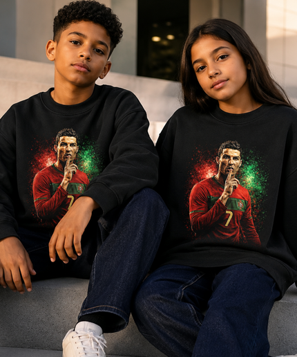 Cristiano Ronaldo Portugal #7 Silence Pose Paint Splash Kids Fan Crewneck
