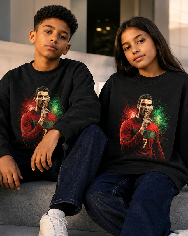 Cristiano Ronaldo Portugal #7 Silence Pose Paint Splash Kids Fan Crewneck