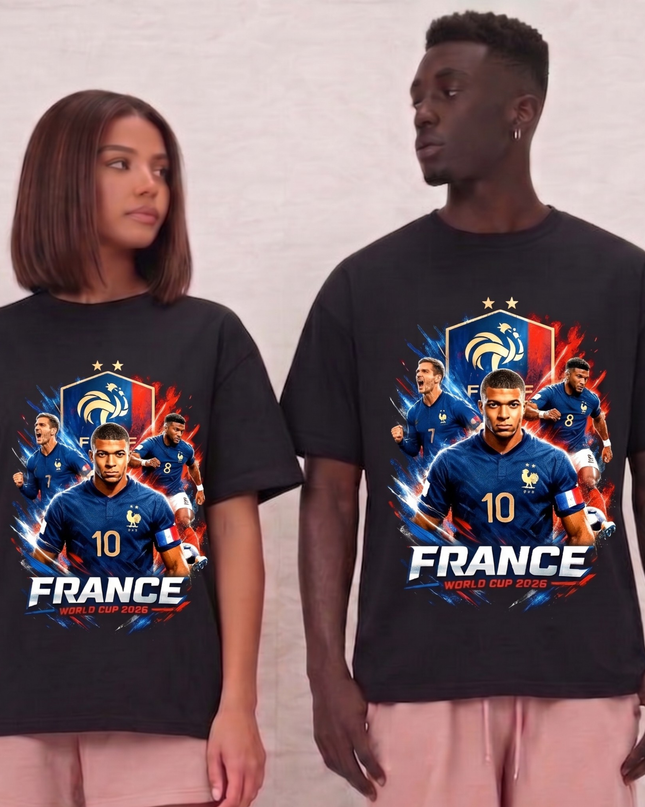 T-Shirt Fan Unisexe France Coupe du Monde 2026 Mbappé #10 Écusson