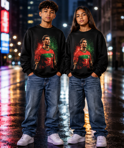 Cristiano Ronaldo Portugal #7 Intense Stare Portrait Paint Splash Kids Fan Crewneck