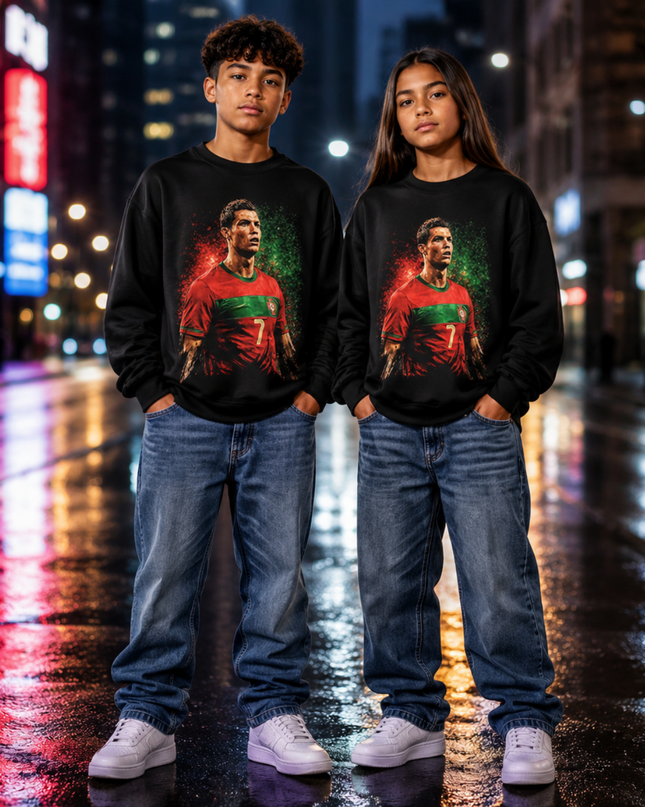 Cristiano Ronaldo Portugal #7 Intense Stare Portrait Paint Splash Kids Fan Crewneck