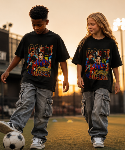 Lionel Messi Barcelona GOAT Bootleg Collage Kids Fan T-Shirt