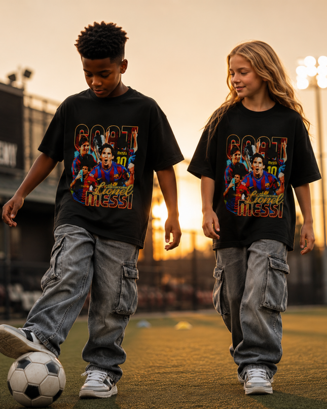 T-shirt Enfant Lionel Messi Barcelone GOAT Collage Bootleg Fan