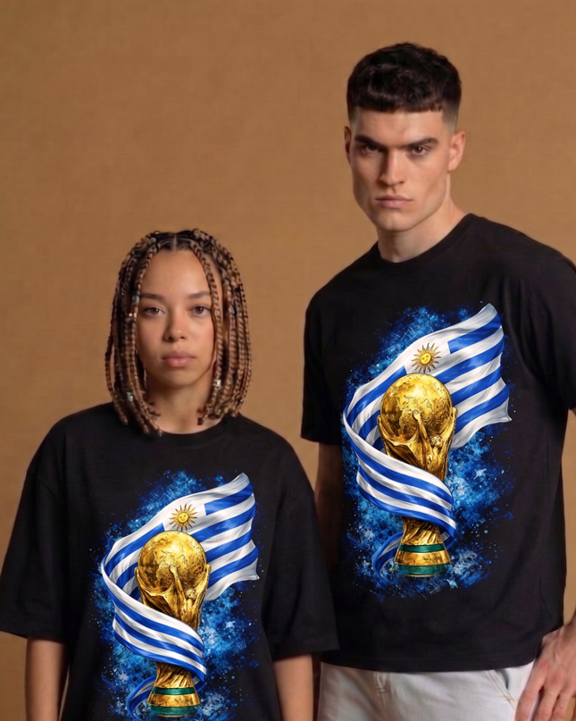 Uruguay World Cup Trophy Flag Cosmic Blue Soccer World Cup 2026 Unisex Fan T-Shirt